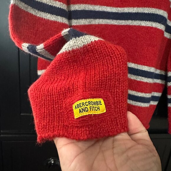 Vintage Abercrombie & Fitch Wool Sweater Mens Size M Red Navy Stripe Crewneck - Picture 4 of 6